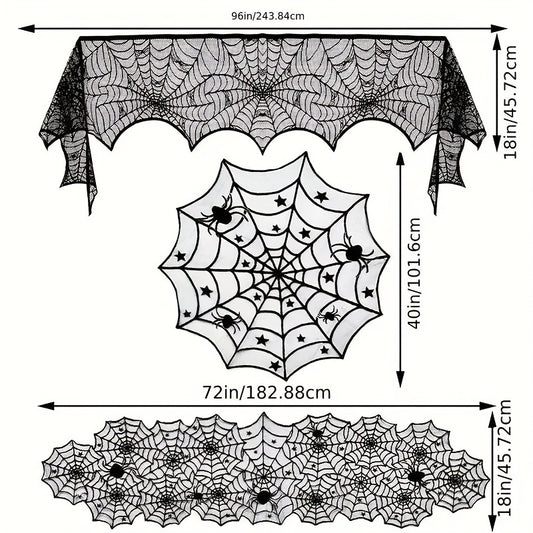 Halloween Lace Spider Web Tablecloth Flag Decoration
