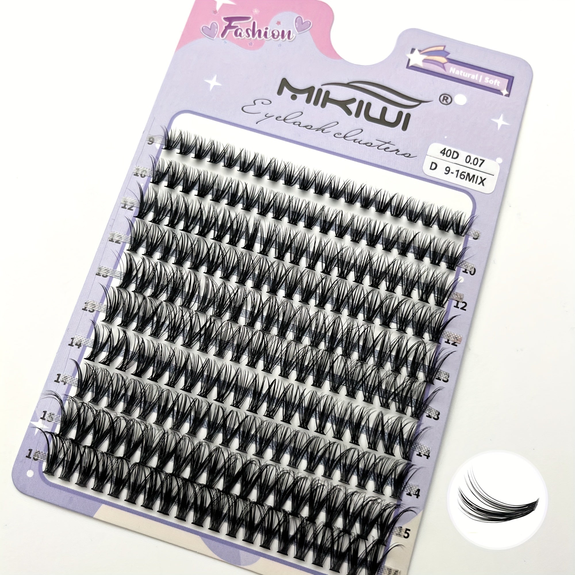 Mikiwi 200Pcs 40D 9 16mm Mix D Curl Cluster Lashes Individual DIY Eyelashes