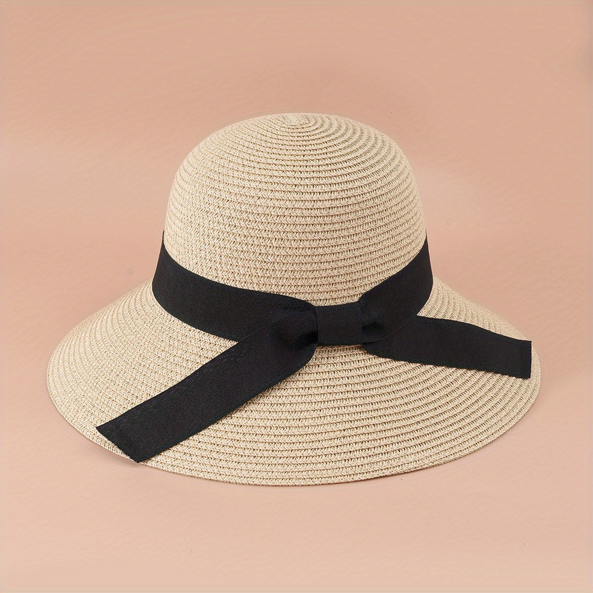 Straw Sun Hat with Ribbon Bowknot Decor for Women