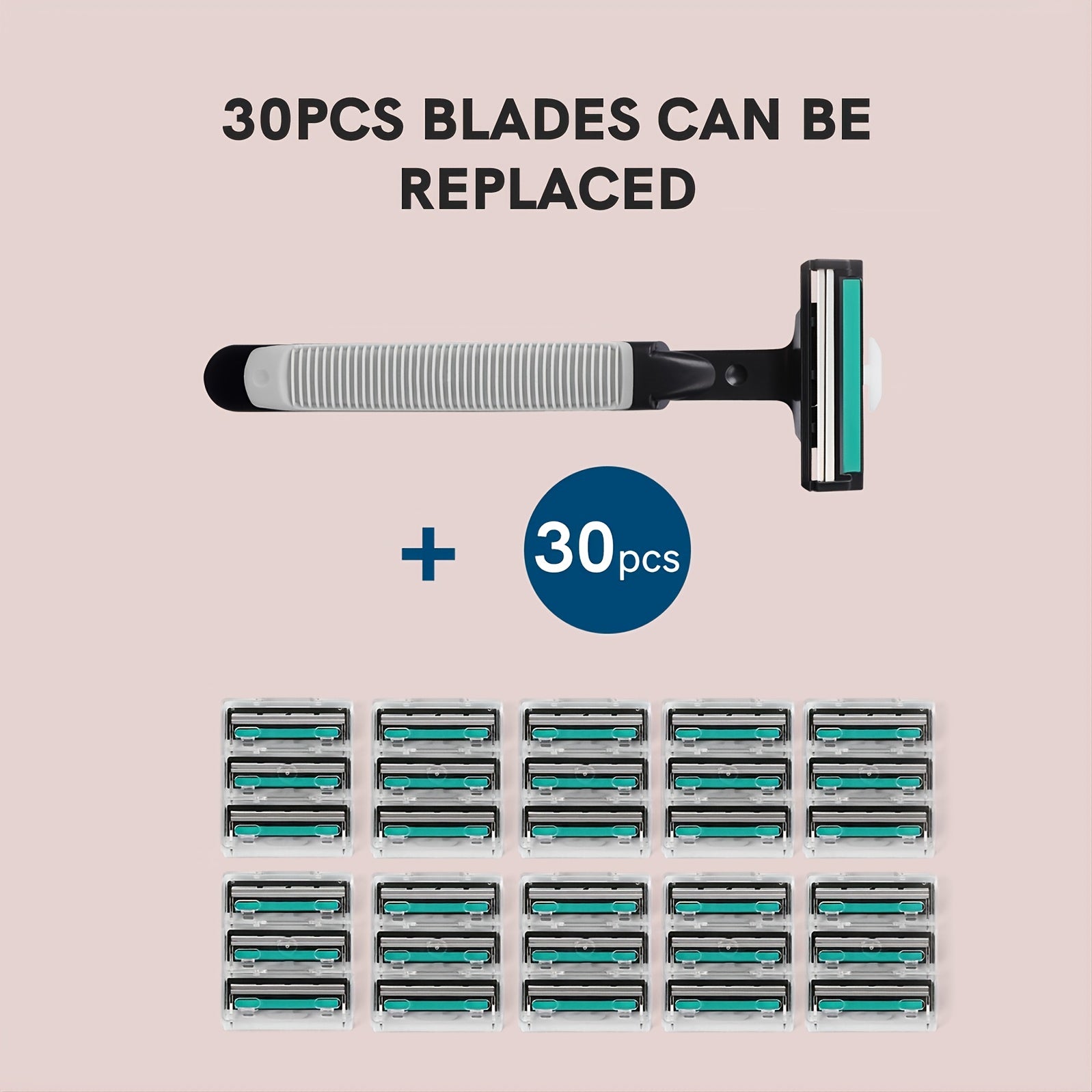 Razor Holder & 30 Replacement Blades with Skin Guard - Shaving Kit