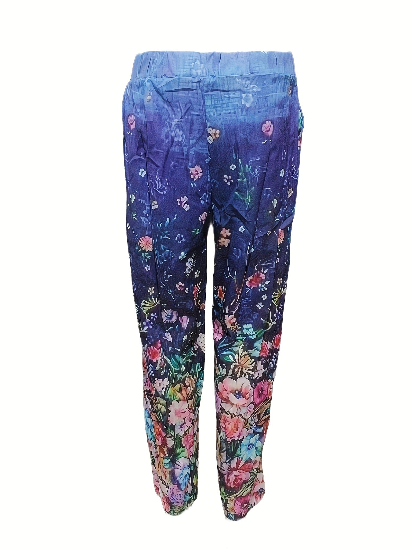 Women's Plus Floral Print Straight Leg Pants With Pockets