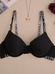 2pcs Letter Straps Push Up Bras Breathable Intimates Bra Women's Lingerie