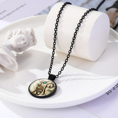 Steampunk Clock Shape Pendant Necklace Animal Pattern Goth Mech