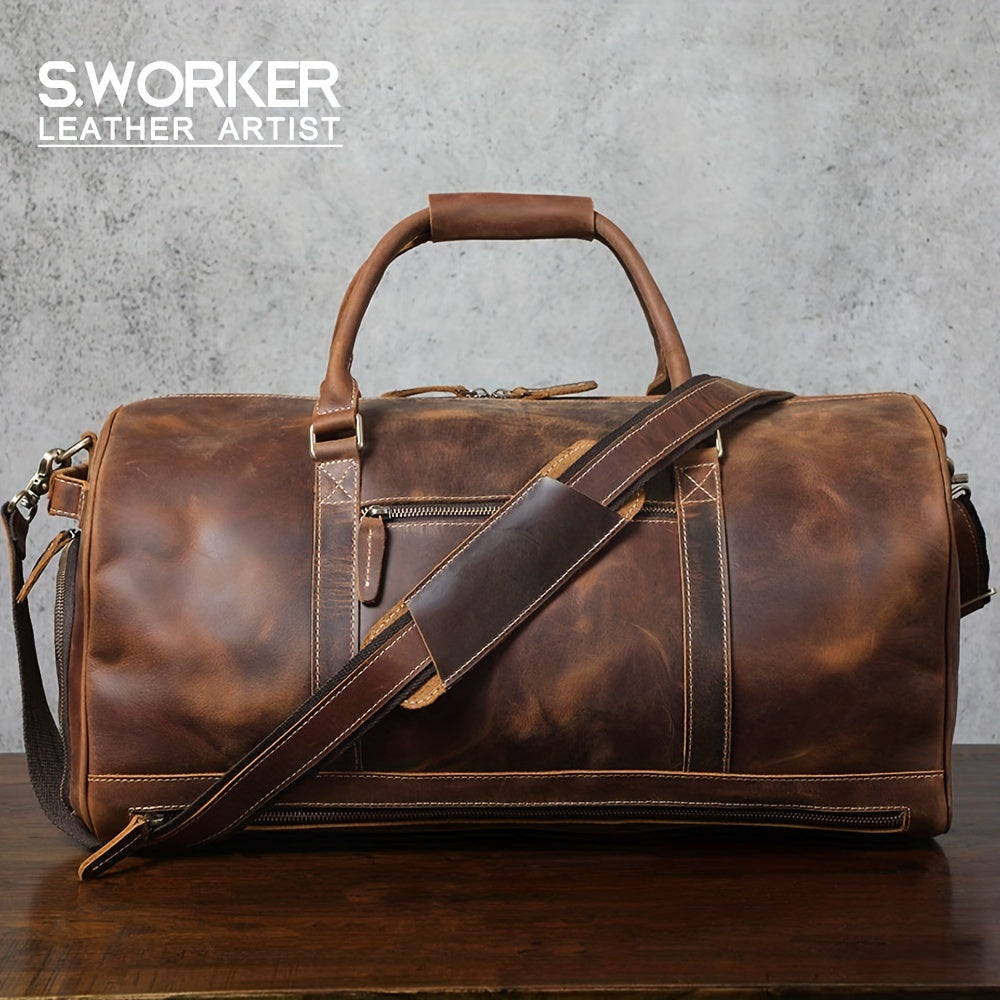 Large Capacity Leather Travel Duffel Bag Crazy Horse Leather Weekender For Men