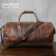 Large Capacity Leather Travel Duffel Bag Crazy Horse Leather Weekender For Men