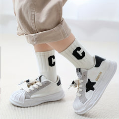 5 Pairs Kids Letter C Print Crew Socks Breathable