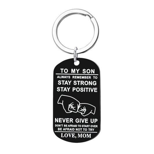 Boys Creative NEVER GIVE UP Pendant Keychain Stainless Steel