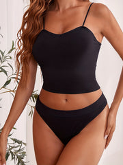 Solid Cami Crop Top V Neck Slim Fit Sleeveless Top