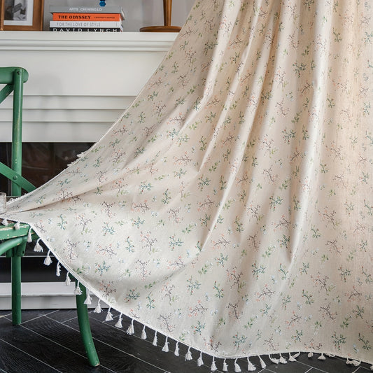 Floral Farmhouse Curtains with Tassel Semi Blackout Living Room Drapes