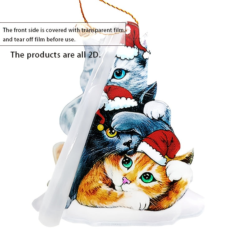 Cat Acrylic Flat Pendant Rearview Mirror Christmas Ornament