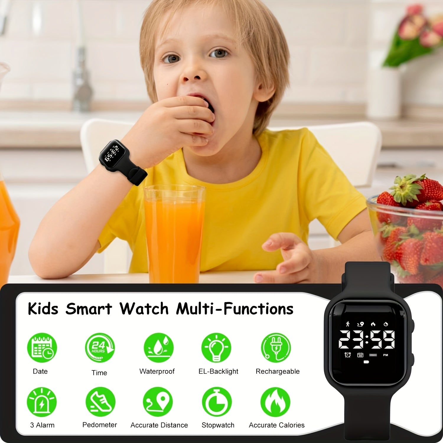 Waterproof Vibrating Alarm Watch 3 Alarm Reminder Watch Potty Training Watch