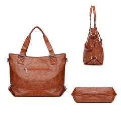 Large Capacity PU Leather Women's Shoulder Bag with Zipper Closure