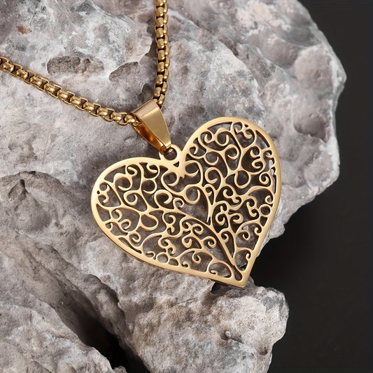 Stainless Steel Heart Pendant Necklace with Tree of Life Unisex Jewelry