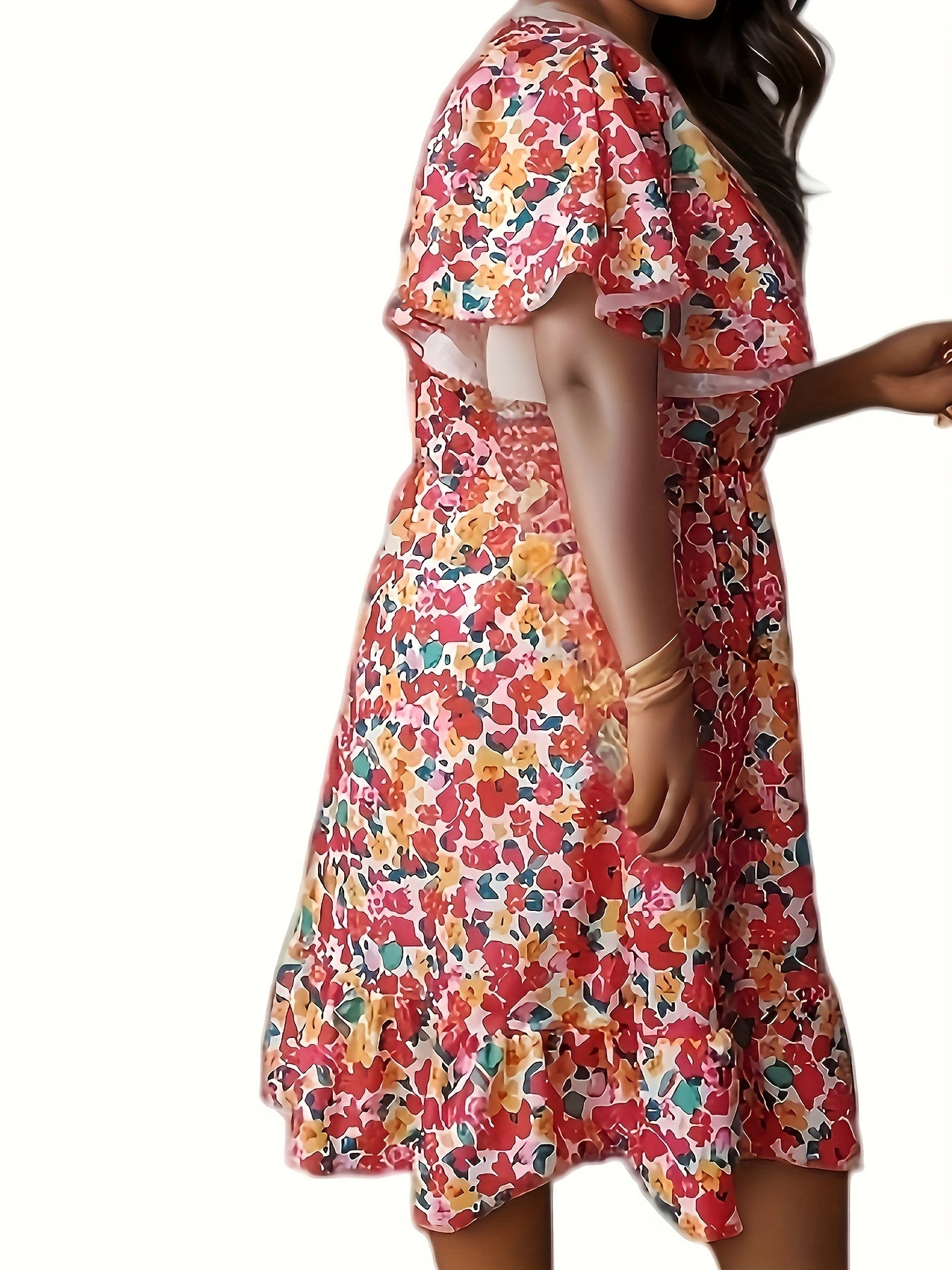  Floral Print Ruffle Trim Summer Dress