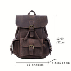 Vintage Leather Backpack Classic Schoolbag Crazy Horse Leather Bag