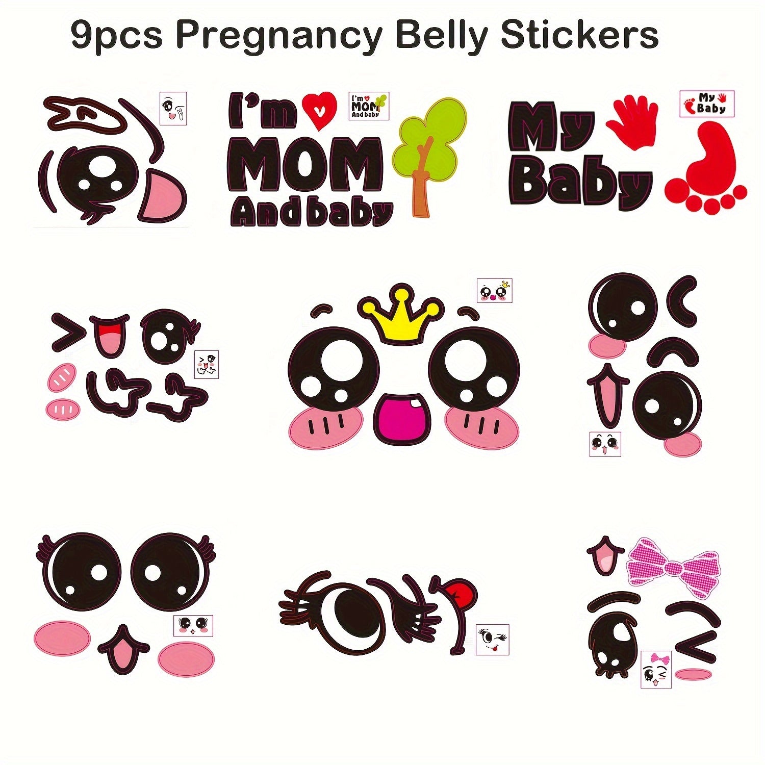 9pcs Pregnancy Belly Stickers w/ Fun Expressions, Gift for Expecting Moms