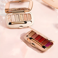 6-Color Diamond Pearly Glitter Eyeshadow Palette with Brush & Mirror