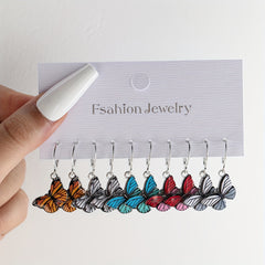 5 Pairs Colorful Butterfly Drop Earrings Set