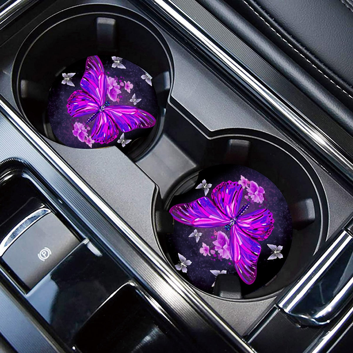 Flower Butterfly Print Car Coasters Anti Slip Cup Pad Interior Supplies