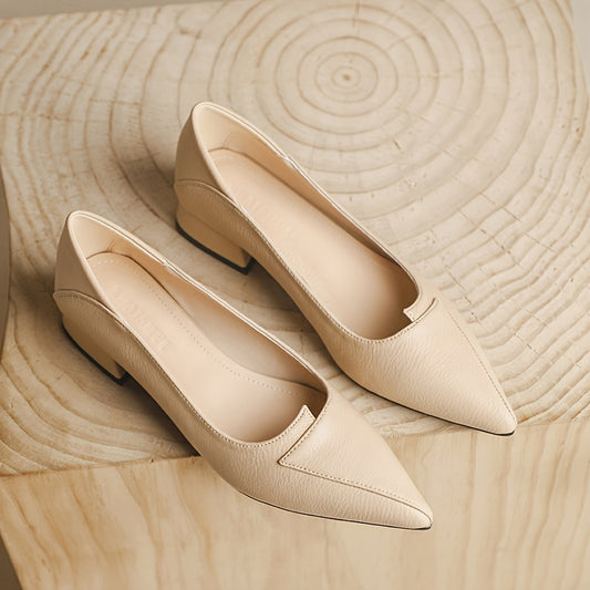 Women's Pointed Toe Chunky Low Heels Slip On Court Pumps