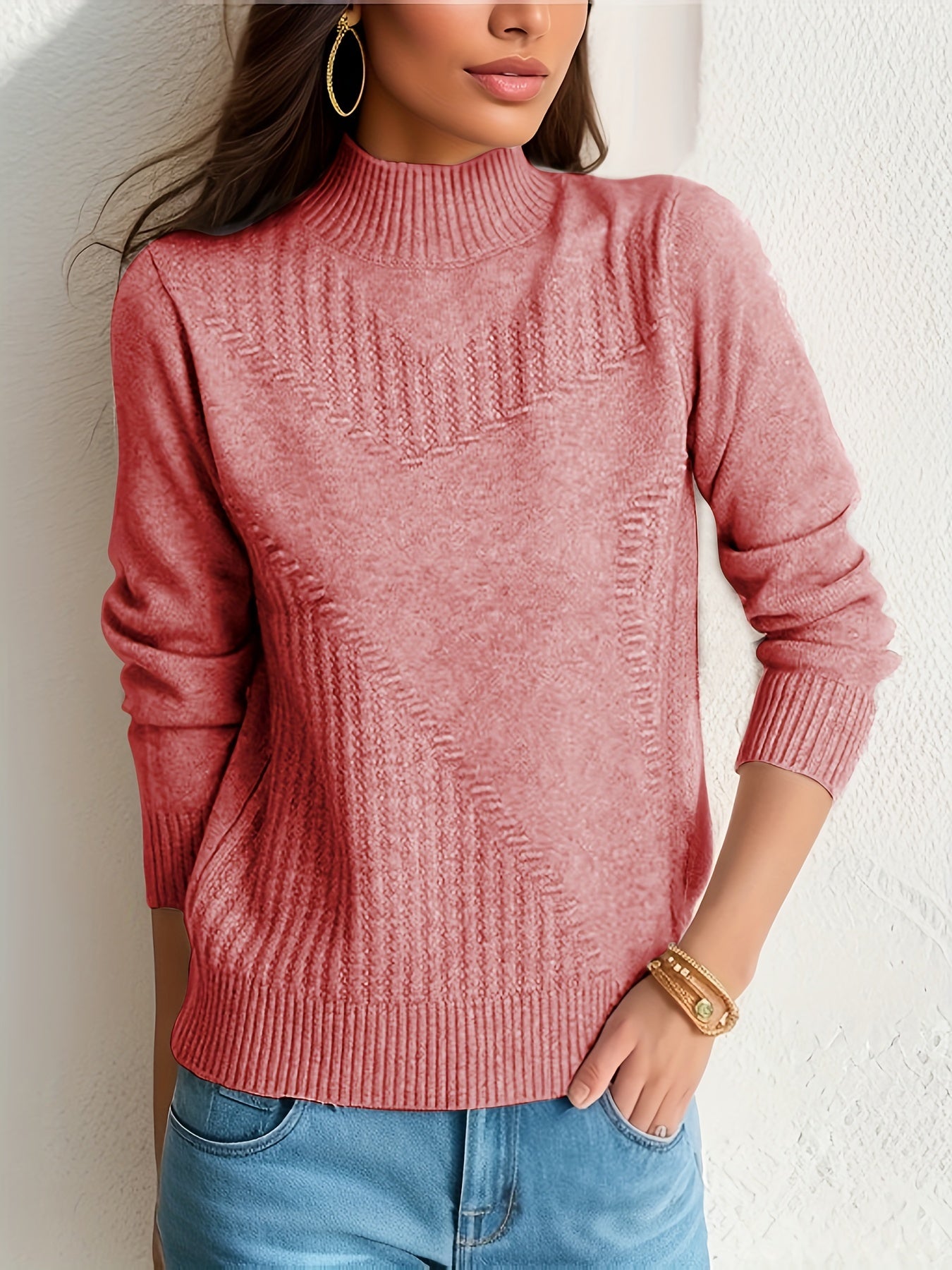 Warm Mock Neck Pullover Sweater for Women