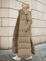 Long Puffer Coat Over The Knee Hooded Jacket Women's Clothing