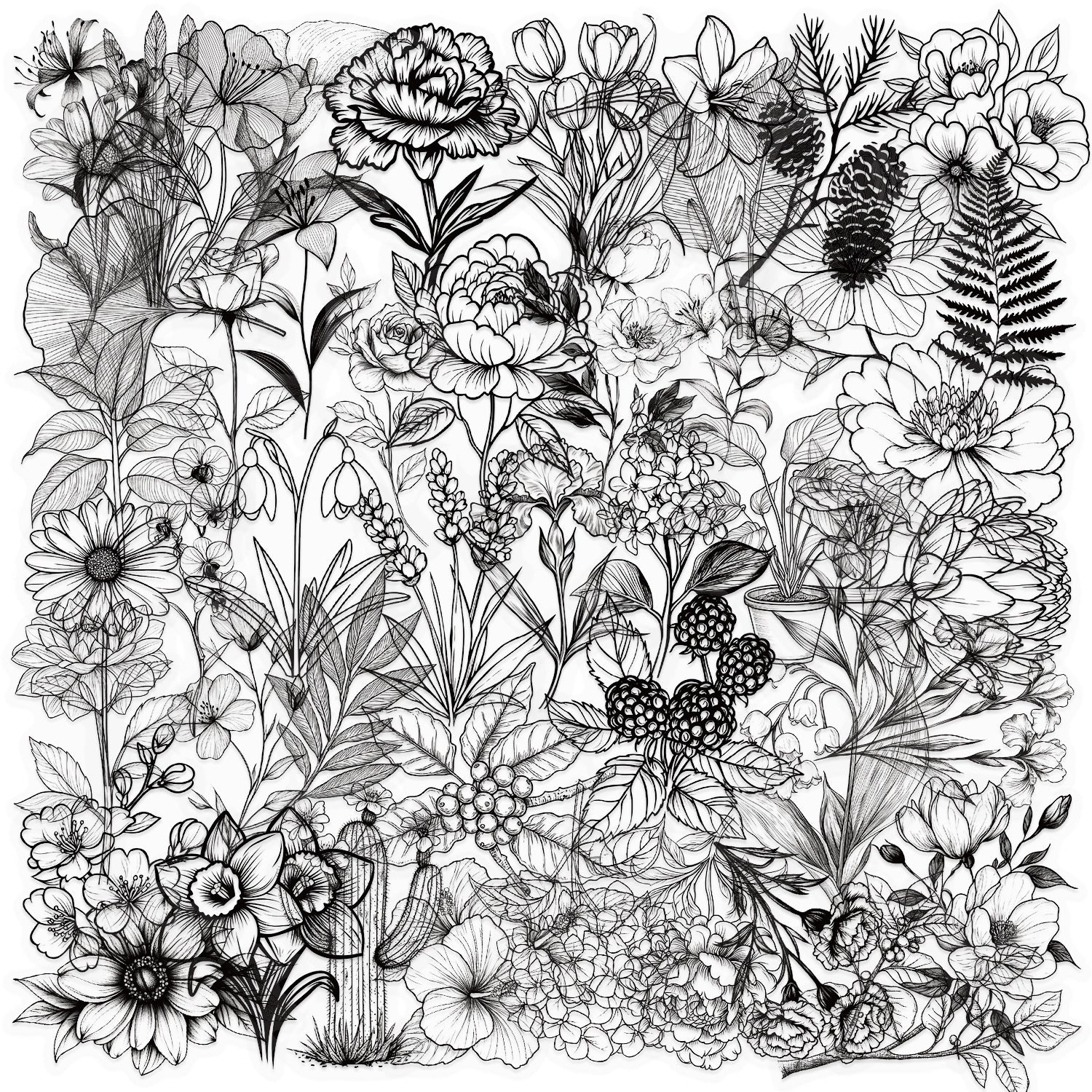 50pcs Botanical Floral Transparent Stickers Self Adhesive Plant Decals