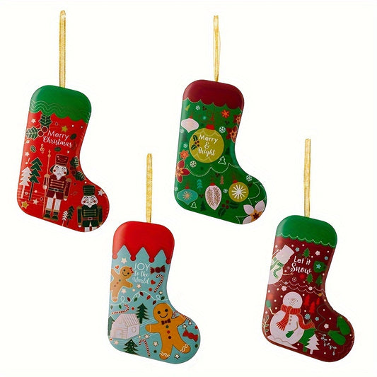 2pcs Tin Stocking Candy Jar Christmas Hanging Decoration