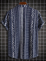 Men's Bohemian Style Ethnic Lapel Short Sleeve Button Up Shirt
