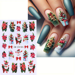 5pcs Christmas Nail Art Stickers Snowman Candy Cane Self Adhesive Embell