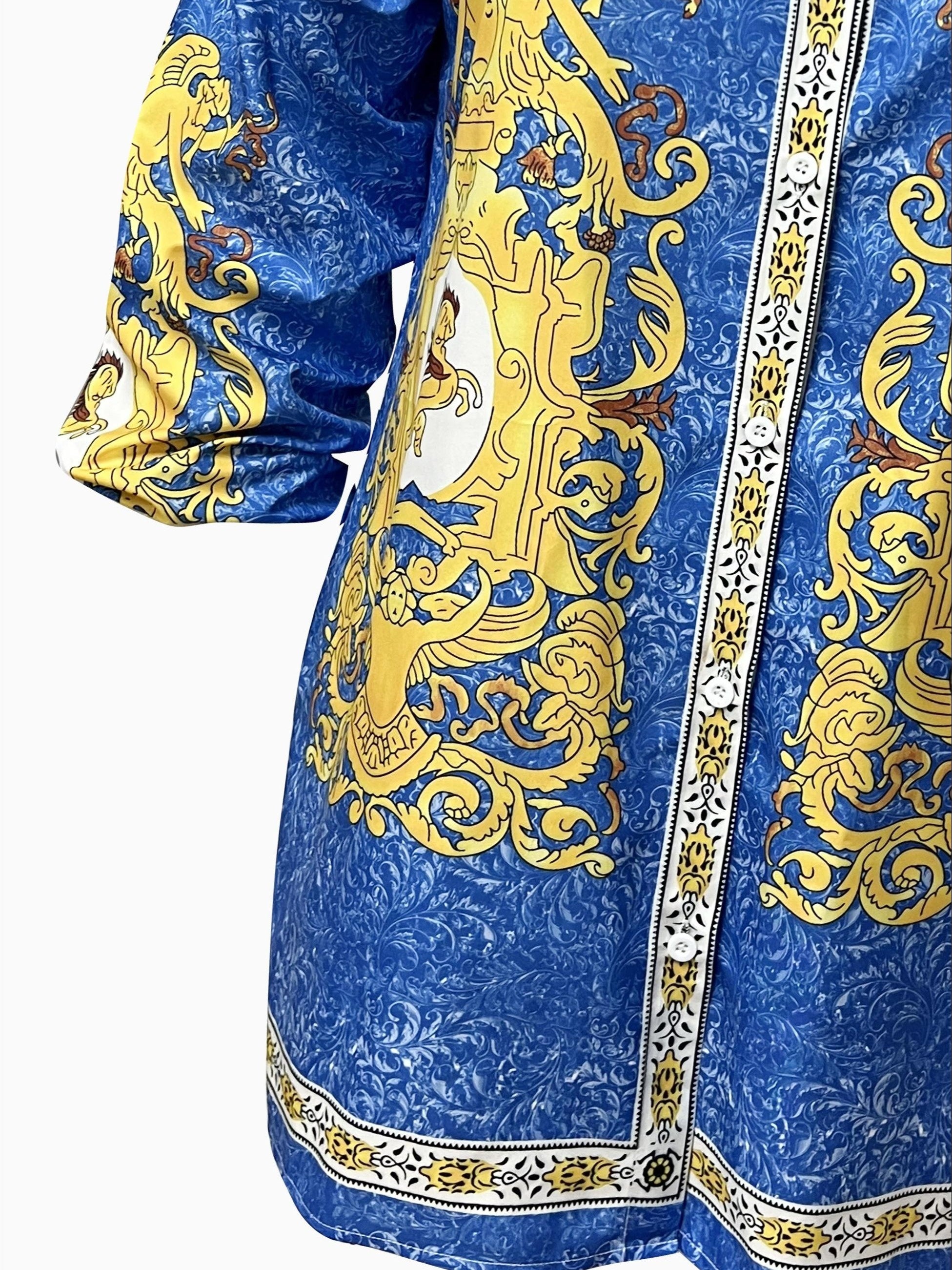 Retro Dress Women's Baroque Print Shirt Dress