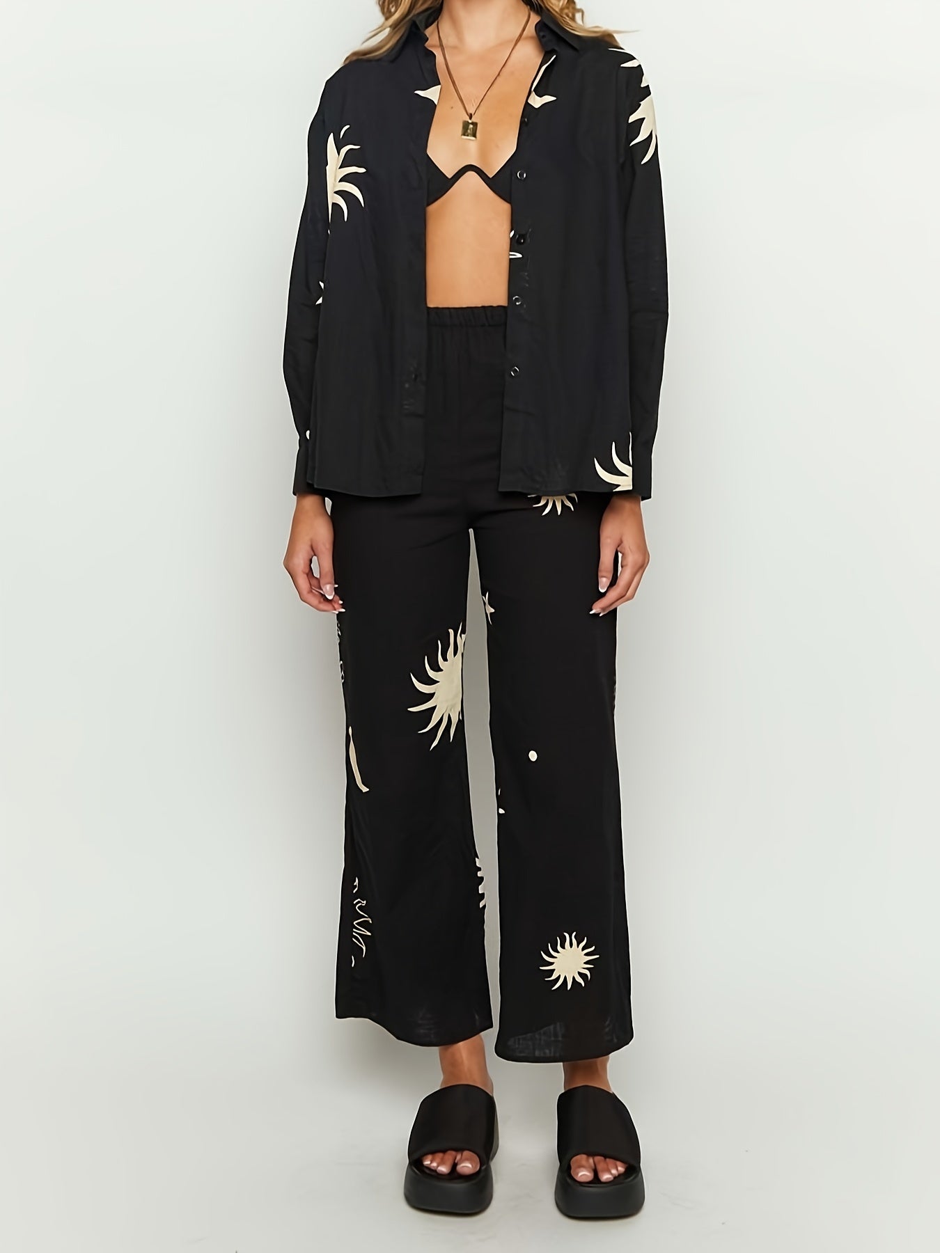  Sun Print High Rise Straight Leg Pants