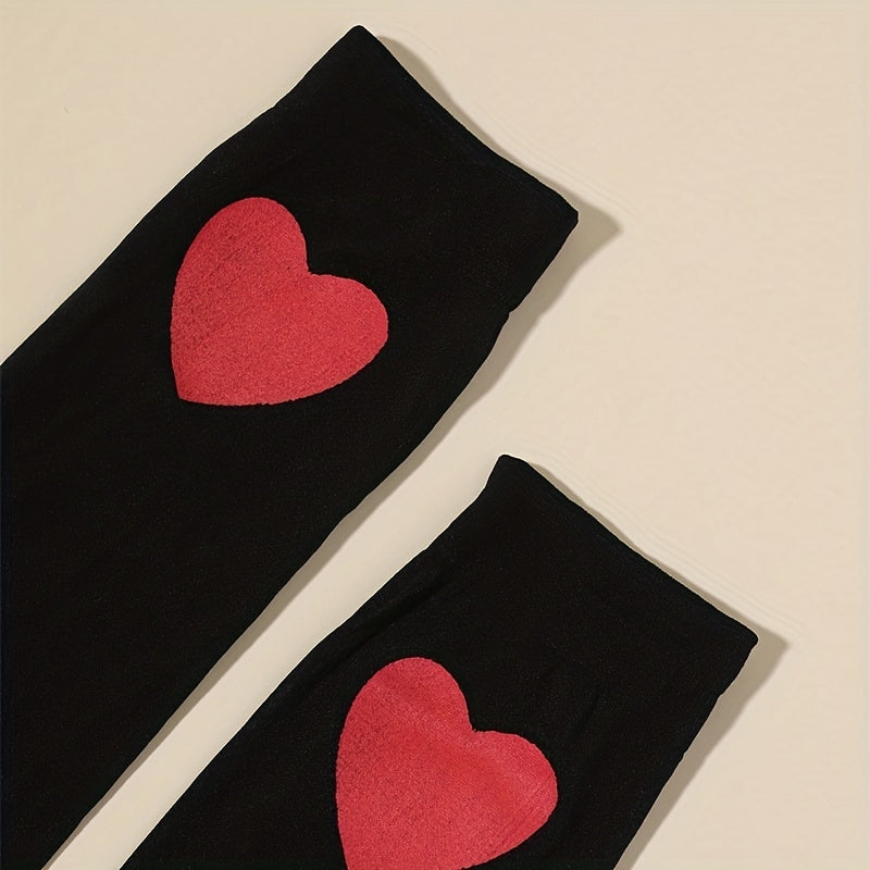 2 Pairs Heart Print Thigh High Socks Over The Knee Stockings