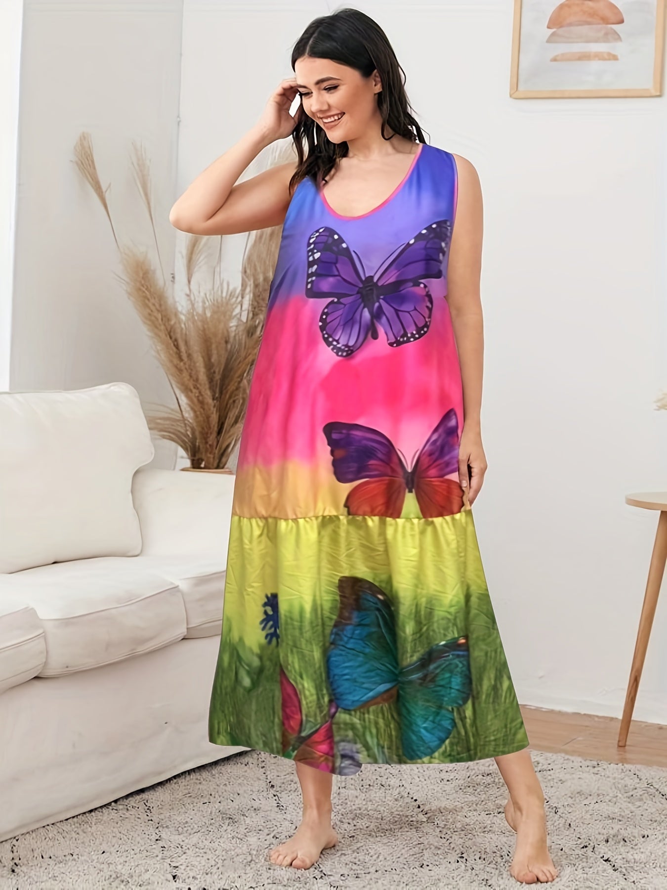  Butterfly Print Tank Dress