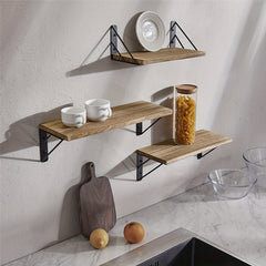 Adjustable Kitchen Racks 3 Tier Wall Shelves Wooden Storage Hanging Shelf