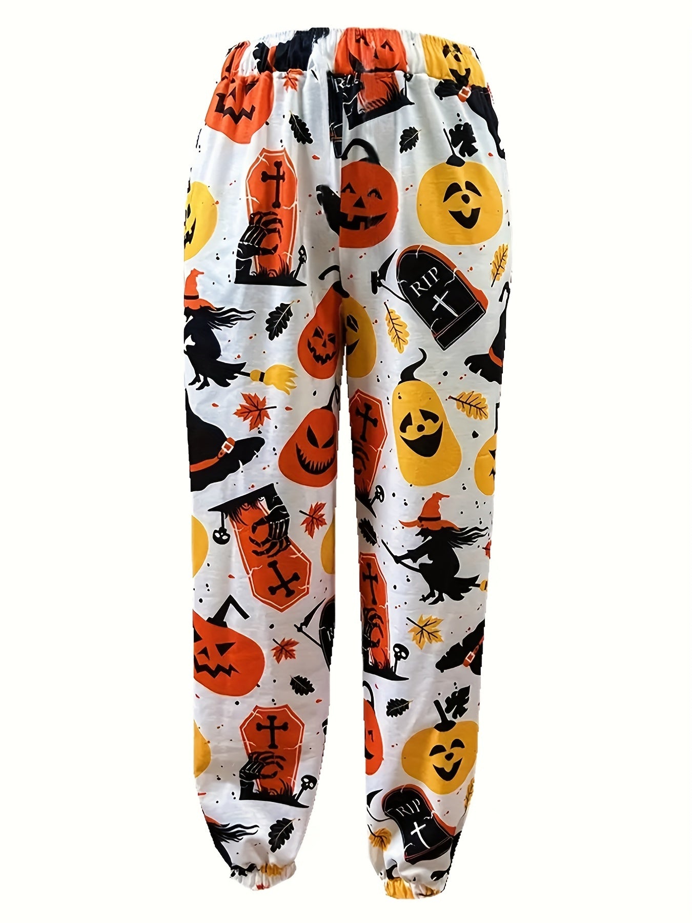  Halloween Pumpkin Print High Rise Tapered Leg Pants