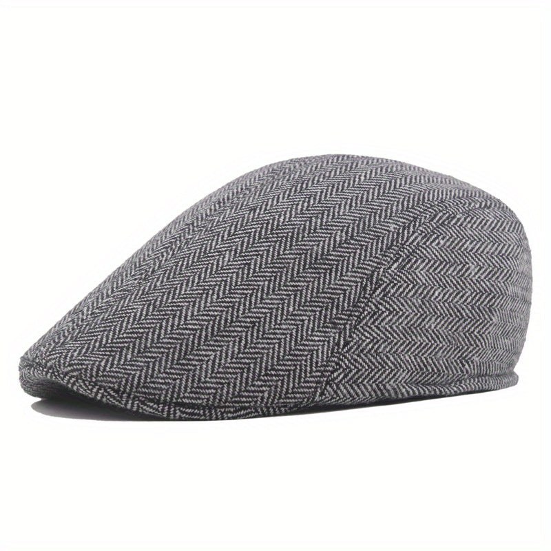 Mens Herringbone Tweed Blend Flat Cap Ivy Cabbie Driving Hat