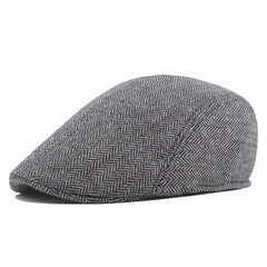 Mens Herringbone Tweed Blend Flat Cap Ivy Cabbie Driving Hat