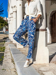  Boho Pants Women's Plus Allover Print Elastic Drawstring High Rise