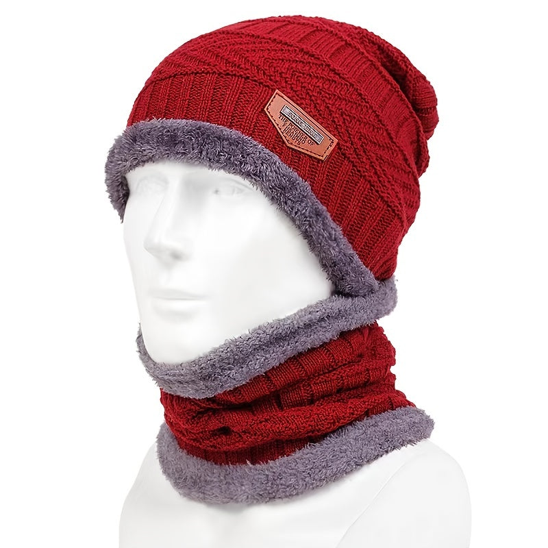 Men's Winter Triangle Knit Beanie Set