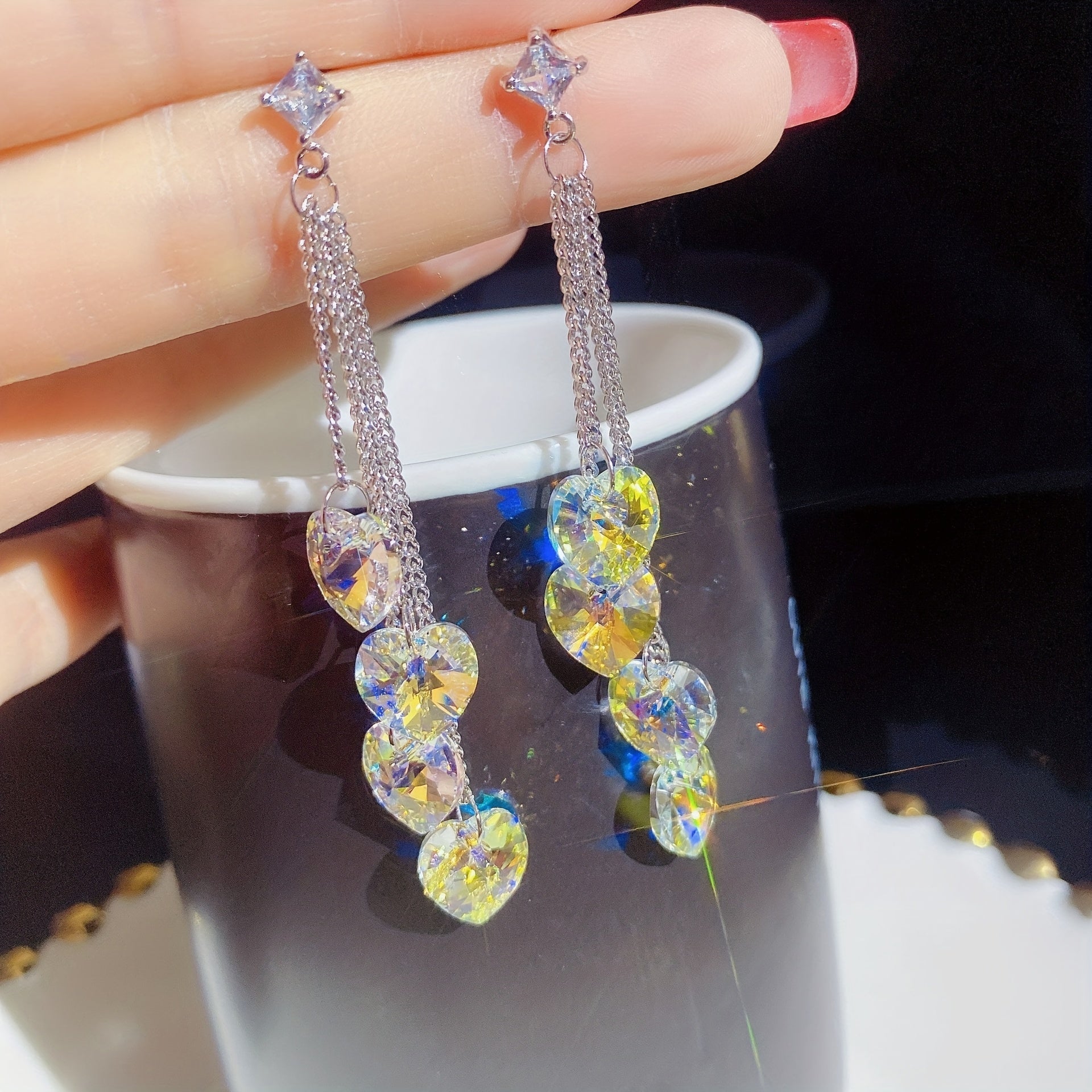 Heart Tassel Long Dangle Earrings Ladies Party Accessory Valentine Gift