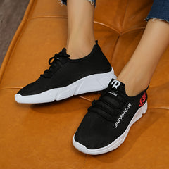 Women's Rose & Letter Mesh Running Shoes Lace up Sneakers
