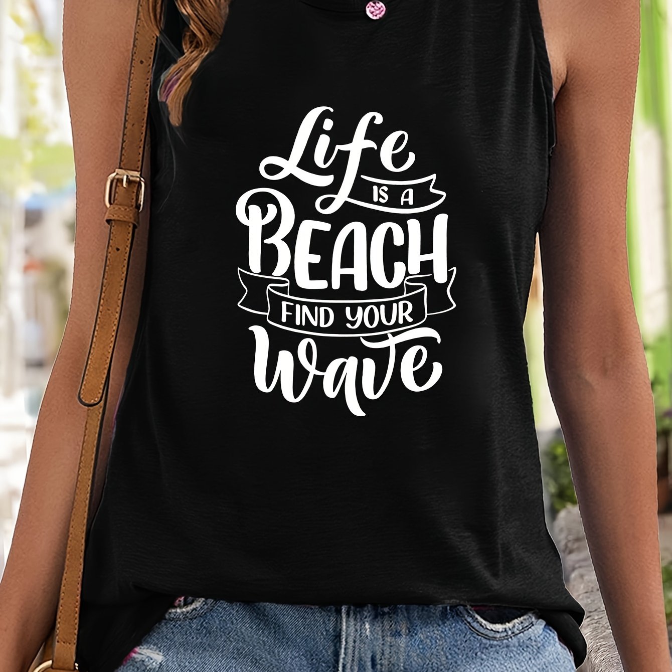 Letter Pattern Stretchy Sports Vest Round Neck Sleeveless Casual Top