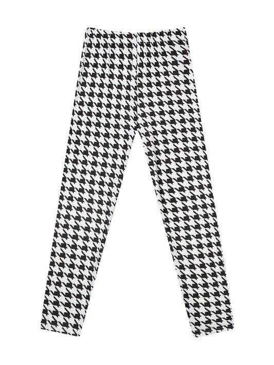 Girls Houndstooth Leggings Slim Fit Stretchy Casual Pants