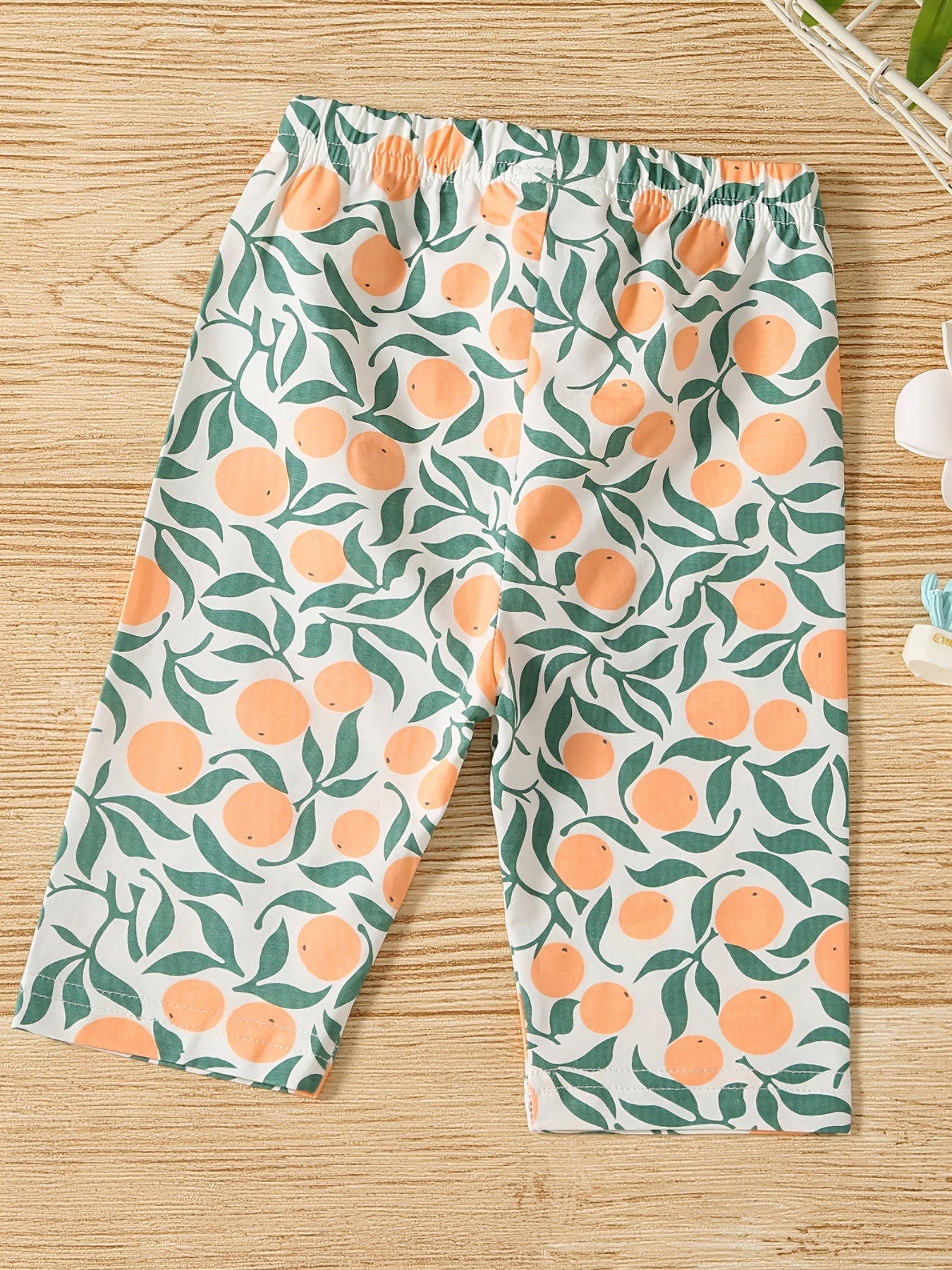 Girls Cotton Orange Print Elastic Waist Shorts Set