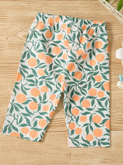 Girls Cotton Orange Print Elastic Waist Shorts Set