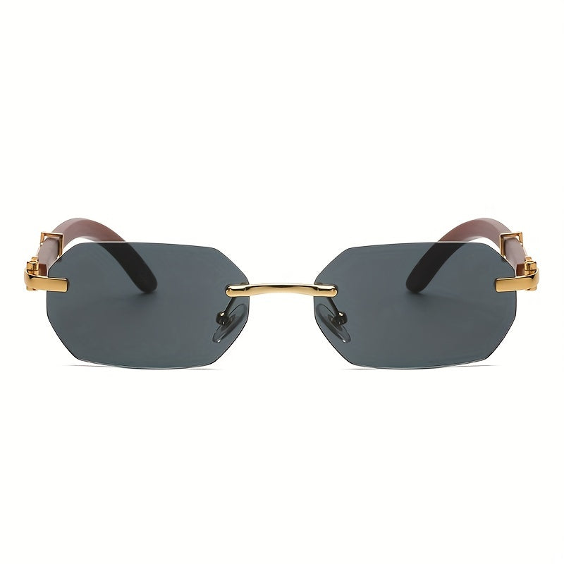 Wood Grain Mirror Legs Frameless Sunglasses Retro Mixed PC Sunglasses