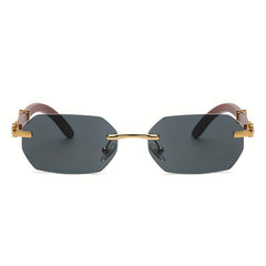 Wood Grain Mirror Legs Frameless Sunglasses Retro Mixed PC Sunglasses