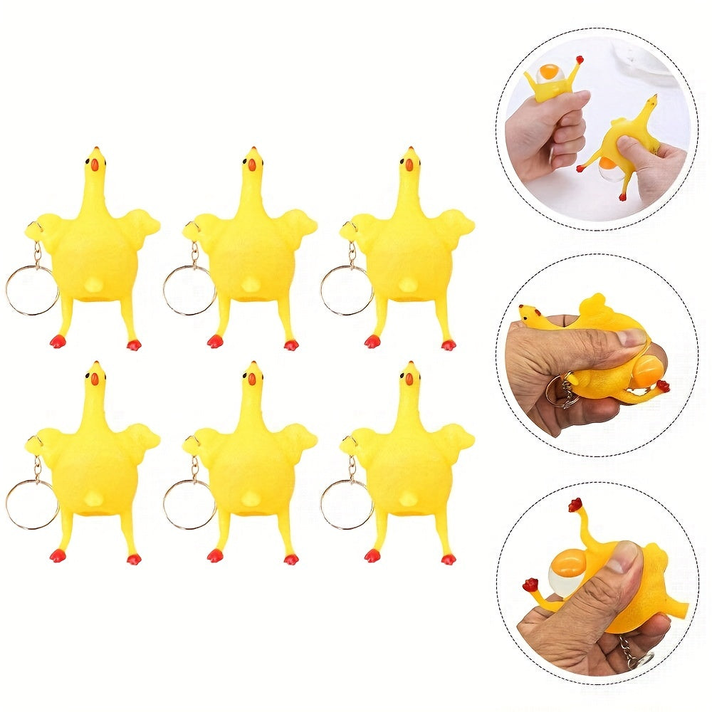 6pcs Fidget Squeeze Egg Chicken Keychain Stress Relief Purse Handbag Charm