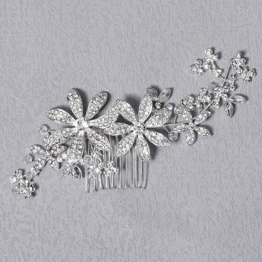 Silvery Flower Bridal Hair Comb - Wedding Accessories